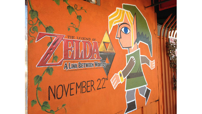 『ゼルダの伝説 神々のトライフォース2』に登場する“壁画リンク”がゲームショップの壁に登場