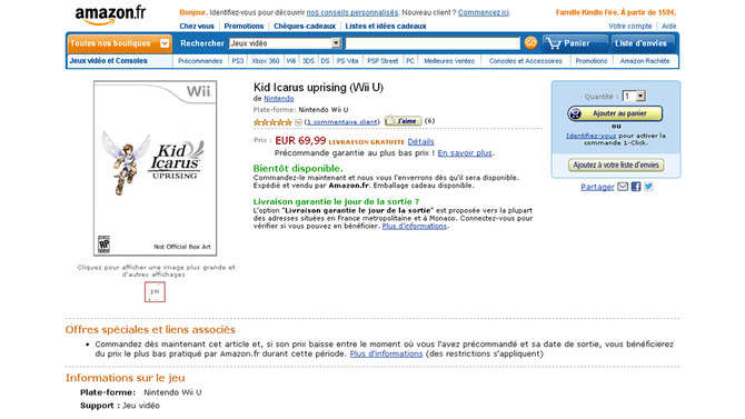 Wii U版『新・光神話 パルテナの鏡』？フランスのAmazonでなぜか予約受付中