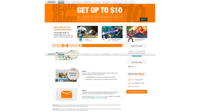 米国任天堂「Get Up to $10」キャンペーンページ