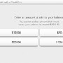 こちらはクレジットカードを選んだ場合表示される画面で、追加する金額を選ぶようになっています