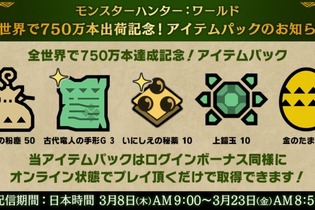 『モンハン：ワールド』全世界750万本出荷を記念したアイテムパックが配信中！ 画像