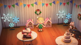 『あつまれ どうぶつの森』でもクリスマスパーティ！お家イルミネーションにうっとり、まねきねこと恐竜はケーキ早食い対決？