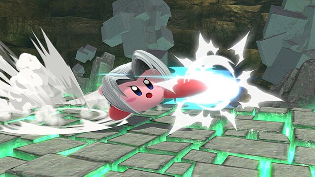 『スマブラSP』セフィロスを吸い込んだカービィは“かわイケメン”!? 3段階のフレアを使いこなし、後ろ髪もなびく！ 丸いのに鋭角的な姿を激写