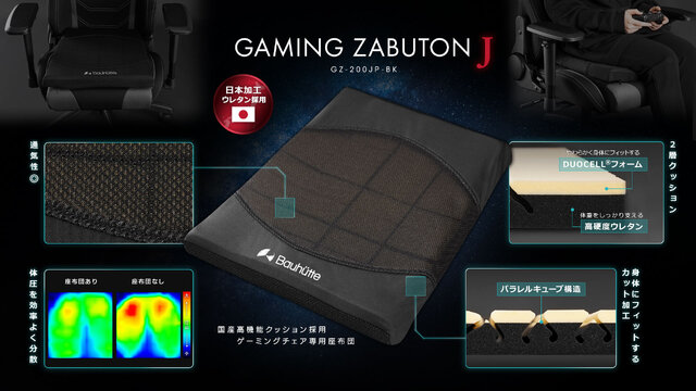 Bauhutteがゲーミング座布団J「GZ-200JP」を発売─日本製の高品質ウレタンを使用し身体にフィット