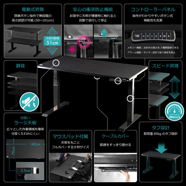 バウヒュッテから「電動スーパーゲーミングデスク」発売─寝る・立つ・座る！どんな姿勢でも快適なゲームプレイを実現