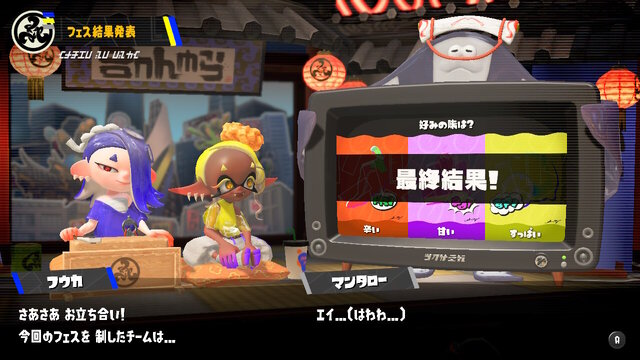 『スプラトゥーン3』第3回フェス結果発表！圧倒的得票率の「甘い」が制す―初勝利の“ウツホ”もお祝いコメント