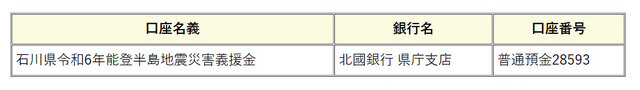※画像は「令和6年能登半島地震に係る災害義援金の受付について」のページより。