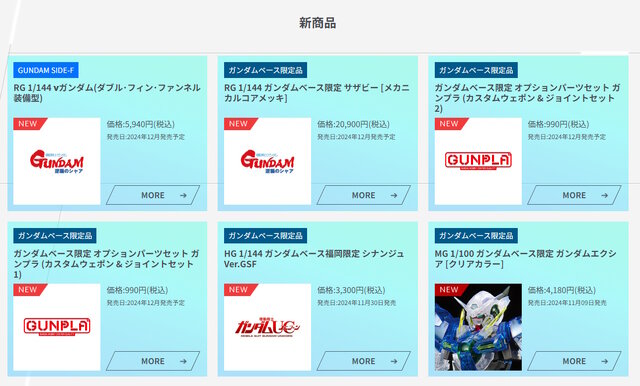 ※画像はガンダムベース公式サイトの商品情報ページを撮影したもの。