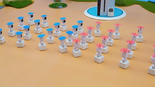 『アストロボット』がロボットトイ「toio」約50台になってダンシング！新年の挨拶を人文字（？）でも表現