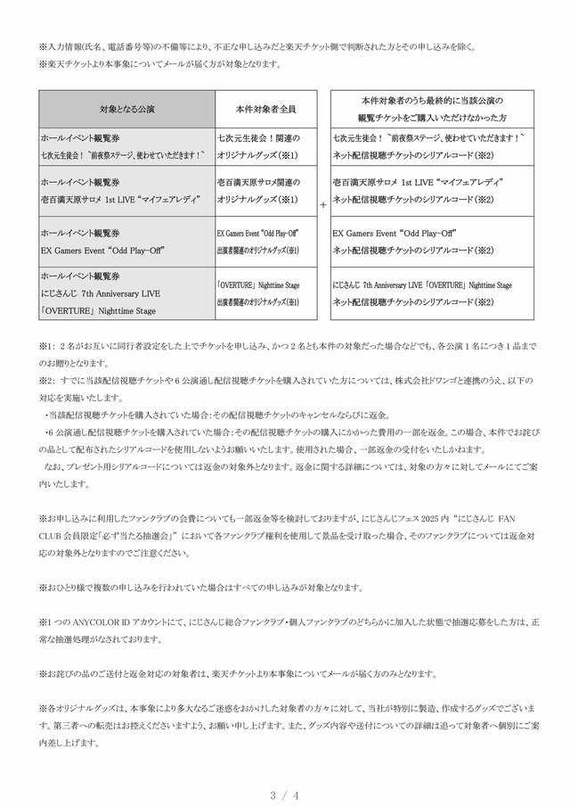 楽天チケット、「にじさんじフェス」巡る問題で対象者にメール送付―「改めて深くお詫び」