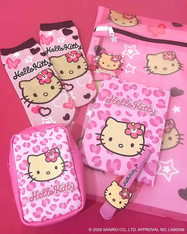 ハローキティが平成ギャルに！ヒョウ柄や蝶に包まれた限定グッズがサンキューマートで発売決定