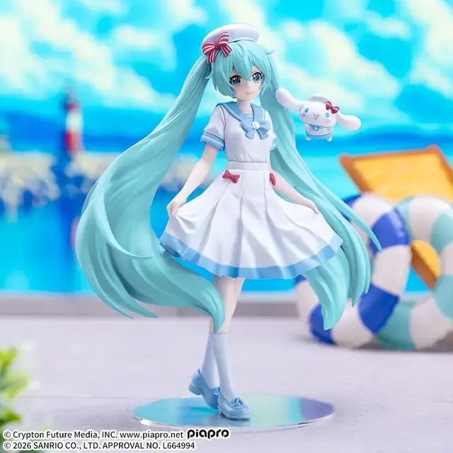 「初音ミク×シナモロール SummerVer.」が7月24日より展開！涼やかな白のマリン服で可愛さMAX