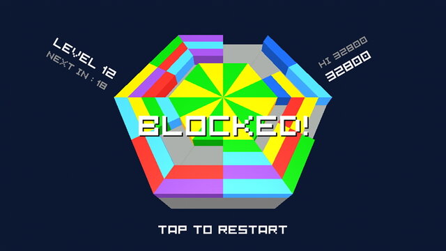 ブロックが中心まで詰み上がってしまうと、ゲームオーバー。