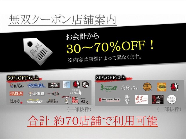 最大70％オフとなる「無双クーポン」も用意