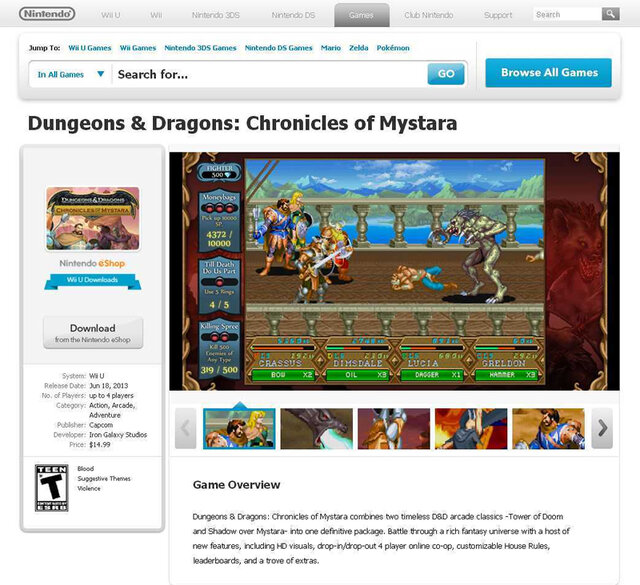 カプコン、Wii Uダウンロード新作『Dungeons & Dragons』海外向けに6月18日配信