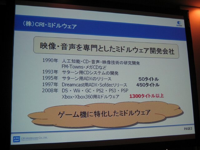 【GTMF2008】ロード時間がないゲームを作るためには・・・CRI・ミドルウェア