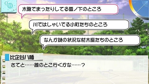 行動選択は、主に八幡に対する好感度に影響を与えます