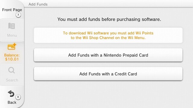 プリペイドカードを使用するには「Add Funds with a Nintendo Pepaid Card」を選択