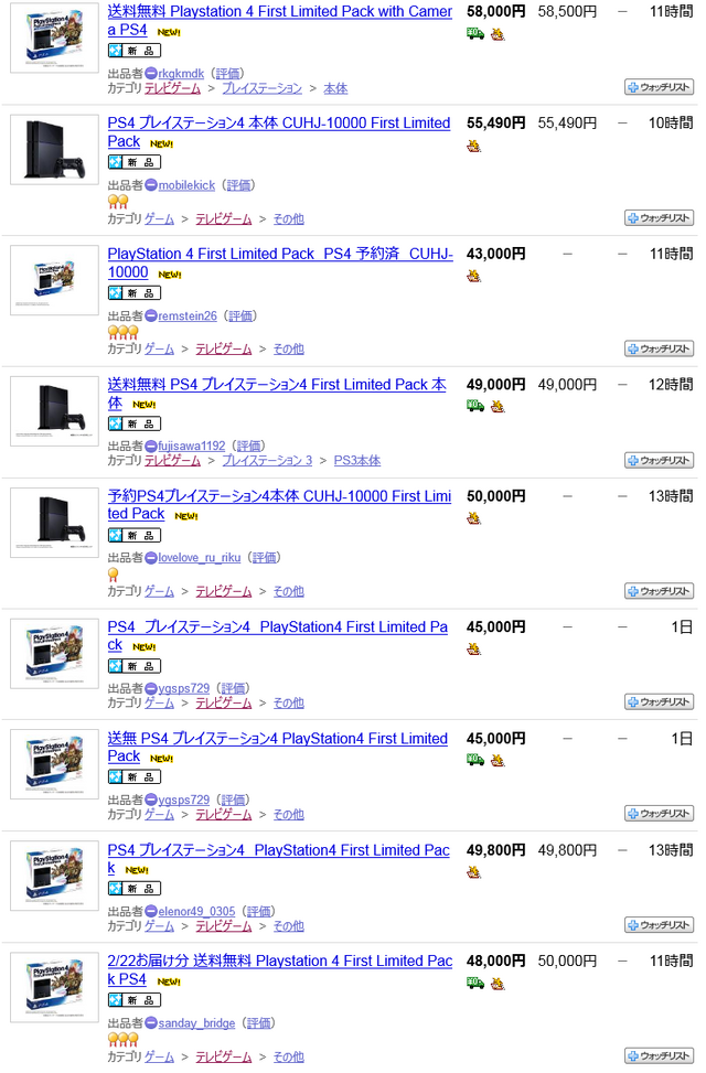 ヤフオク!でも定価より高い値段で出品されている