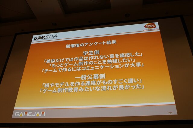 【CEDEC 2014】バンダイナムコGameJam運営チームによる人材育成と産学連携への挑戦