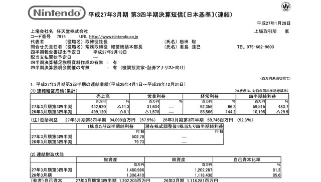 平成27年3月期第3四半期決算スクリーンショット