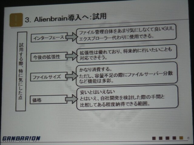 【GTMF2009】地元ガンバリオンがAlienbrainを導入する苦労を語った