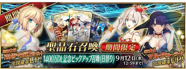 『FGO』1,400万DLを突破！ 記念キャンペーンを8月29日より開催─水着アルトリアを含むピックアップ召喚も